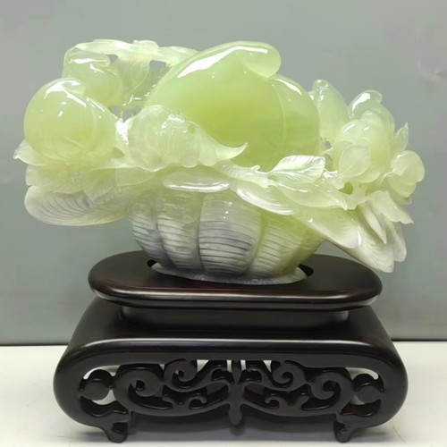 新品岫玉桃摆件寓意一揽富贵福寿双全加座27x30净高17公分