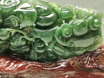 精品岫玉如意摆件寓意代代如意180深绿料玉石手工雕刻加底座29x50