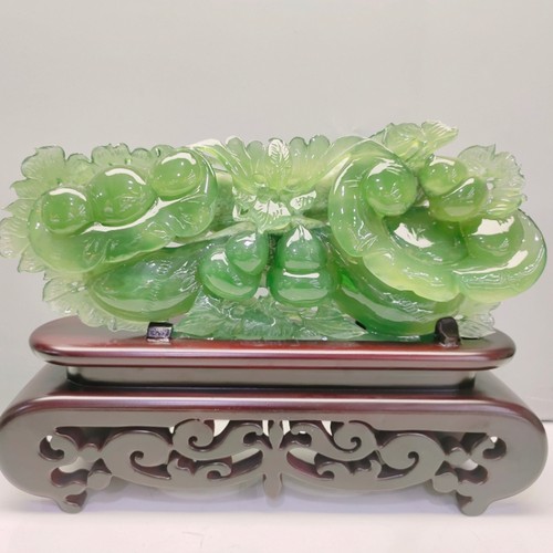 岫玉如意摆件代代有福玉石雕家居装饰品尺寸26x36净高15公分