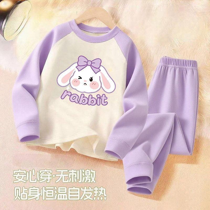秋冬女童保暖舒适德绒套装长袖新款童装卡通双面绒秋衣秋裤两件装