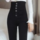 外穿加大码 紧身打底弹性薄款 女裤 子女小脚裤 2023春秋高腰黑裤 长款
