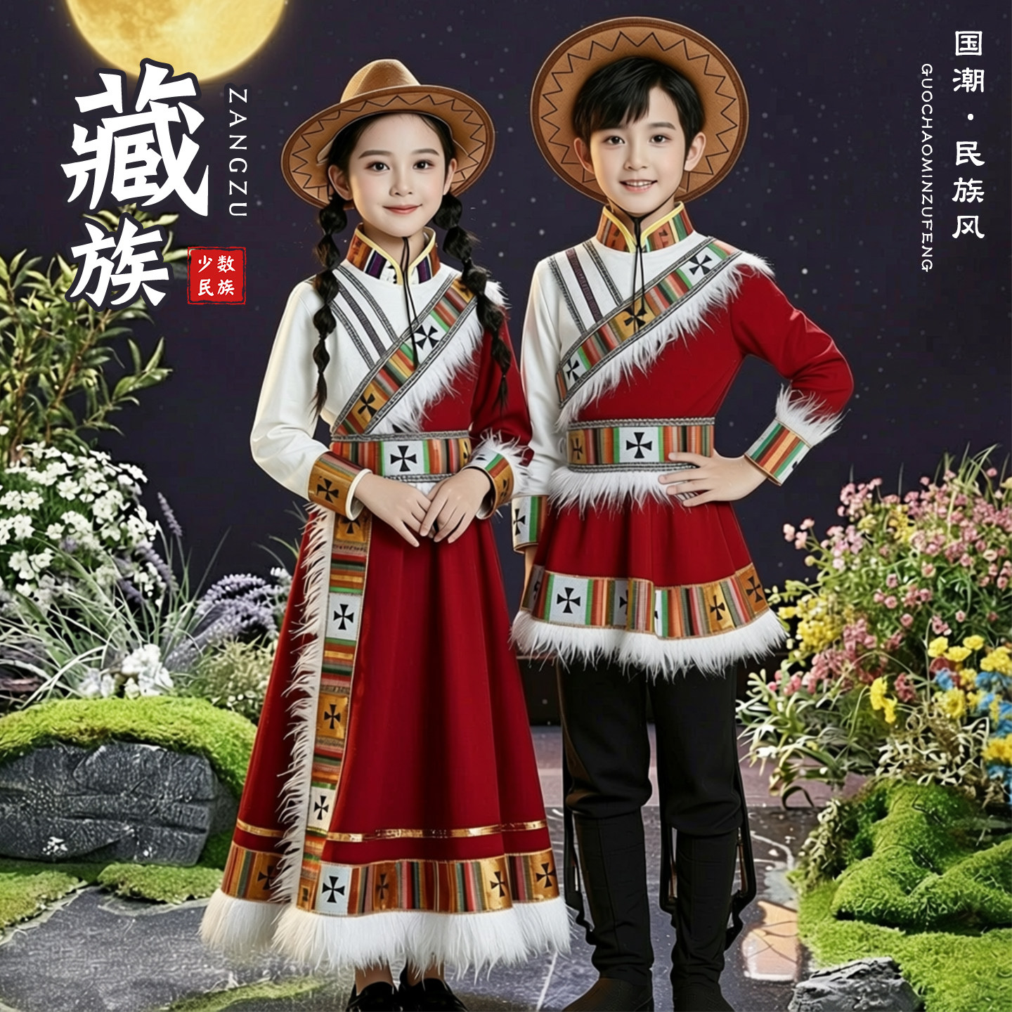 新款儿童藏族舞蹈演出服装藏族少