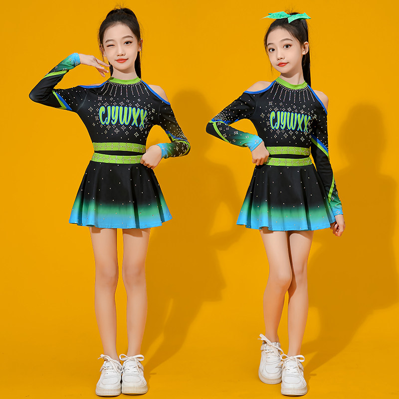 儿童啦啦操演出服长袖新款女童拉拉队表演服舞蹈服竞技赛比赛服