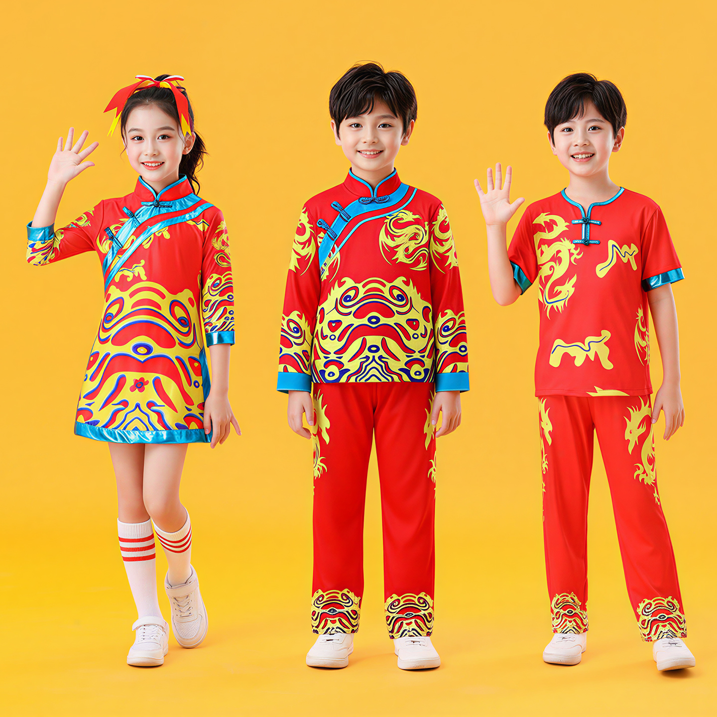 儿童男女旗袍啦啦操中国风啦啦队