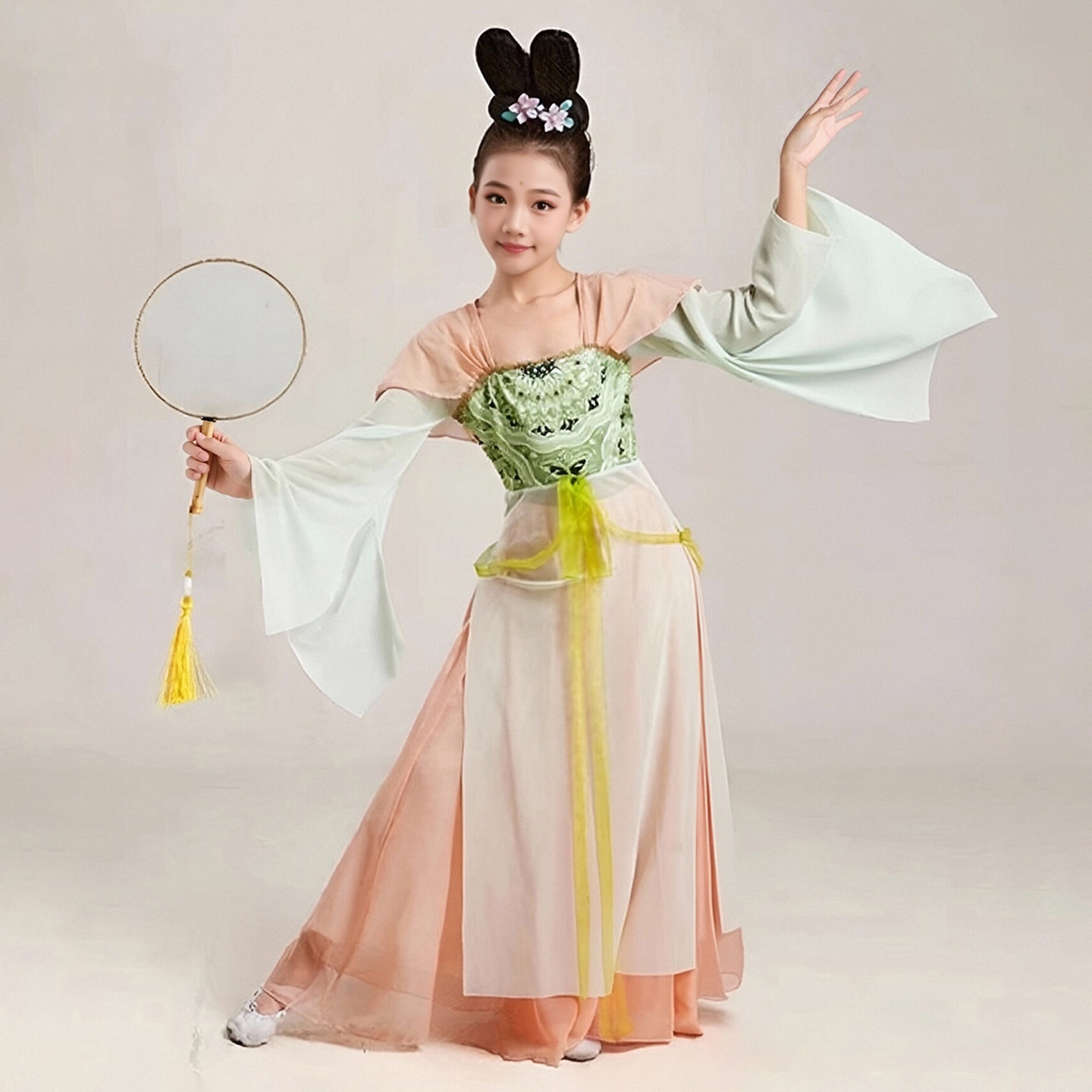 阳春三月儿童古典舞蹈服女飘逸纱衣练功服汉唐中国风剧目表演出服