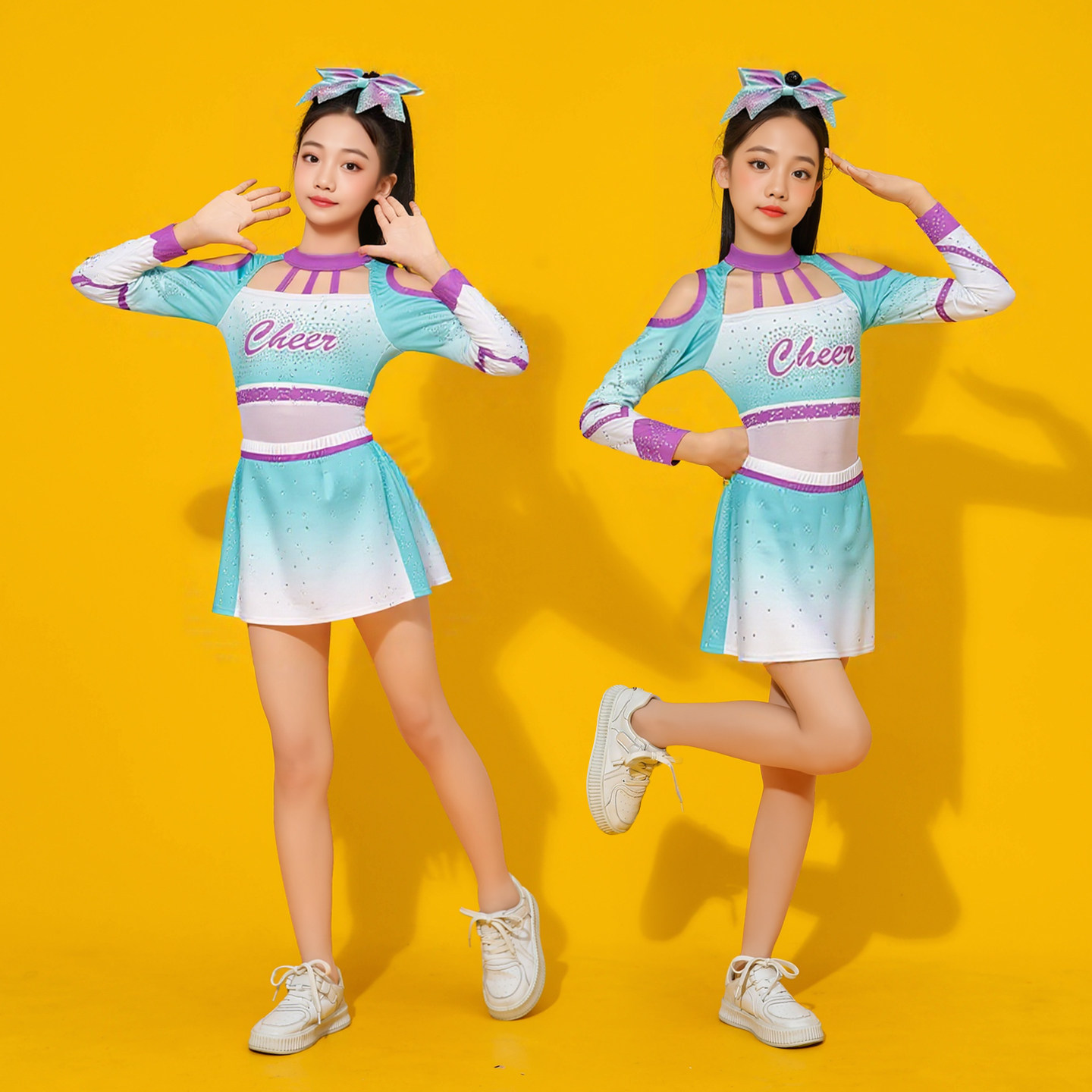 儿童啦啦操演出服长袖女童拉拉队比赛服中小学生运动会团体操服装
