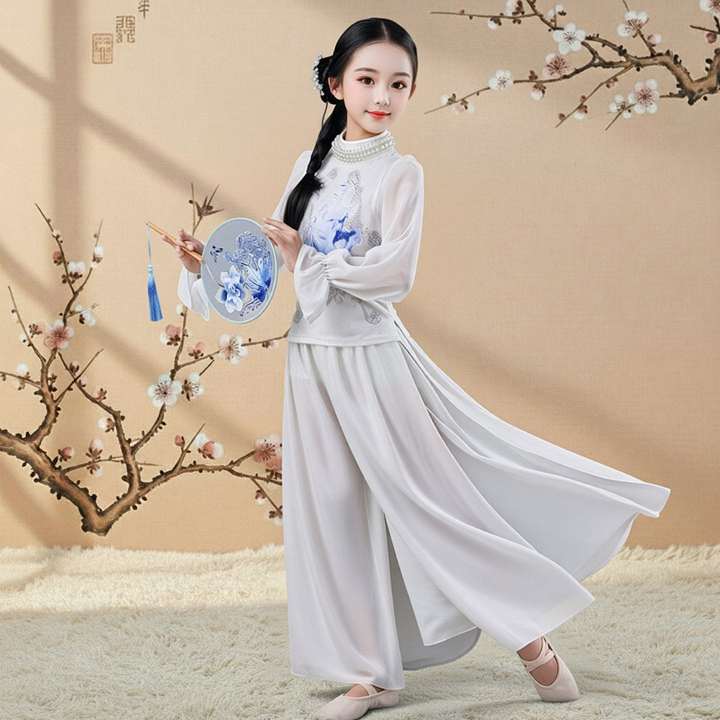 金晨同款青花瓷舞蹈服儿童中国风