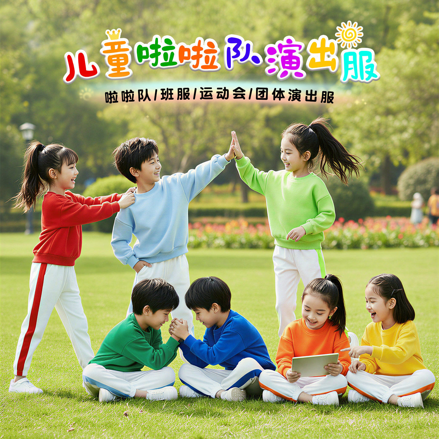 糖果彩色卫衣圆领多巴胺亲子装运动会演出幼儿园班服儿童多色卫衣