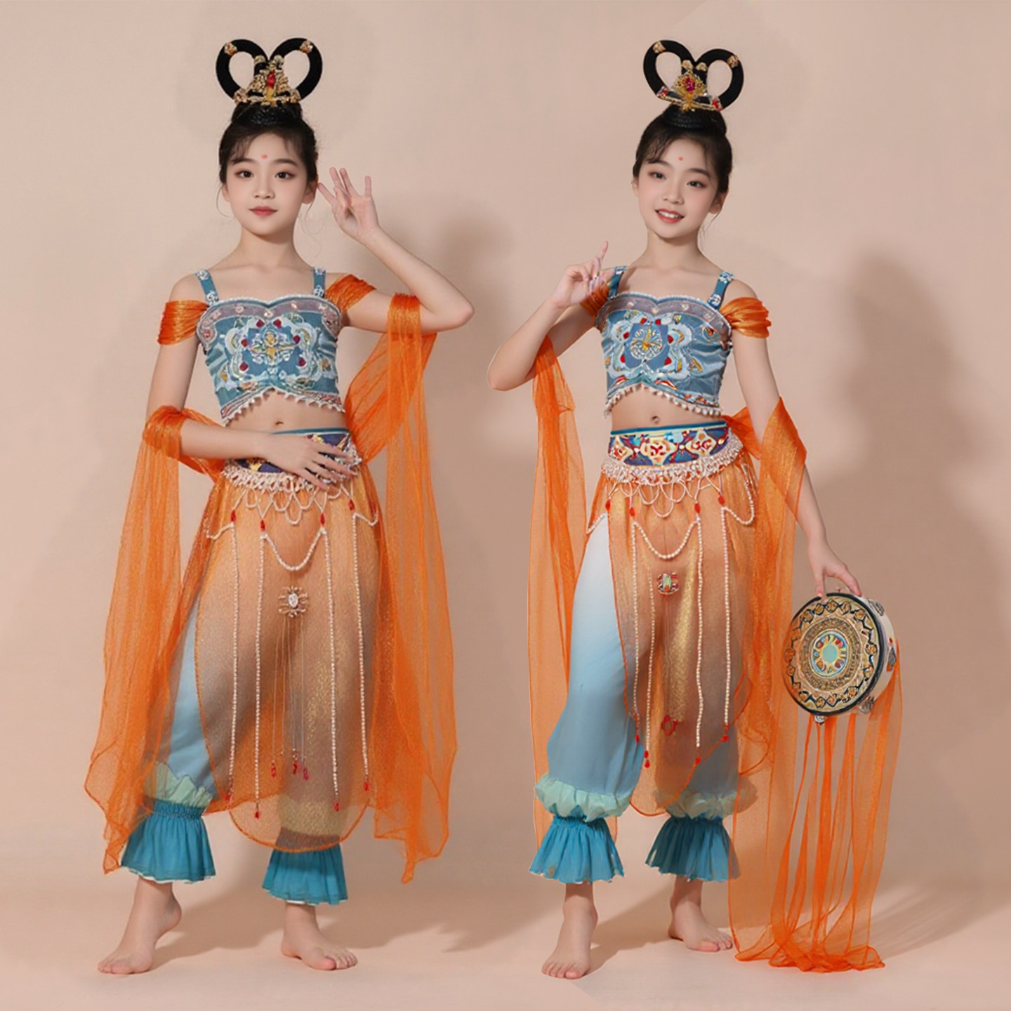 敦煌飞天汉服舞蹈演出服女儿童古