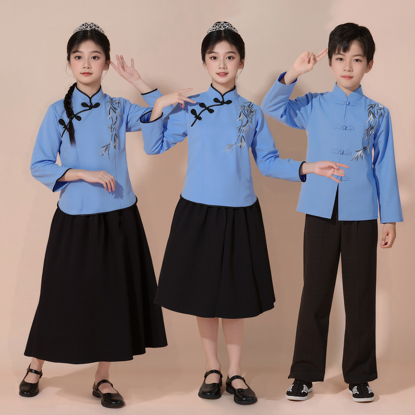 儿童民国风演出服学生装中山装男女童朗诵民族服装爱国五四青年装