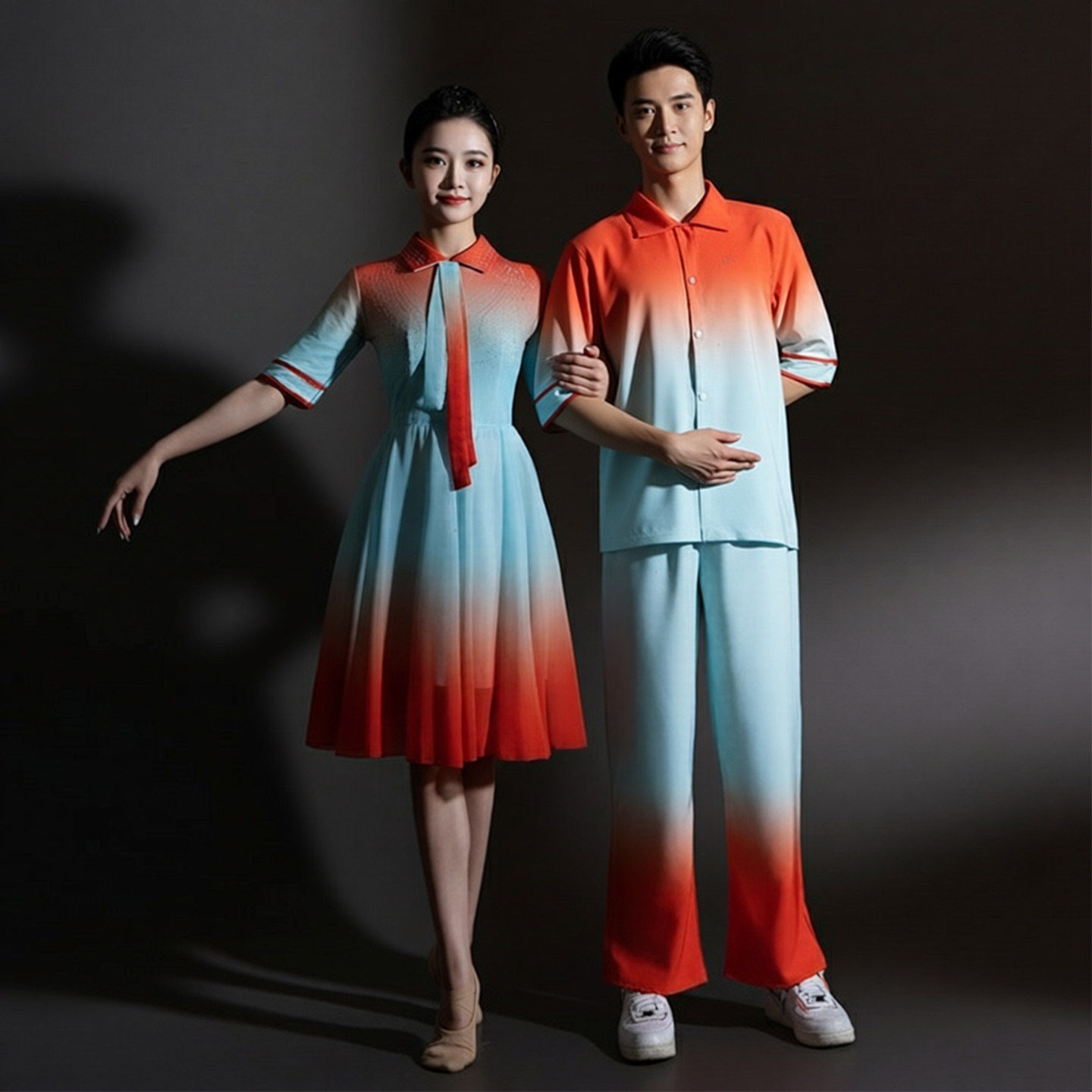 现代舞蹈服装青春朗诵合唱演出服女快板伴舞开场广场舞连衣裙套装