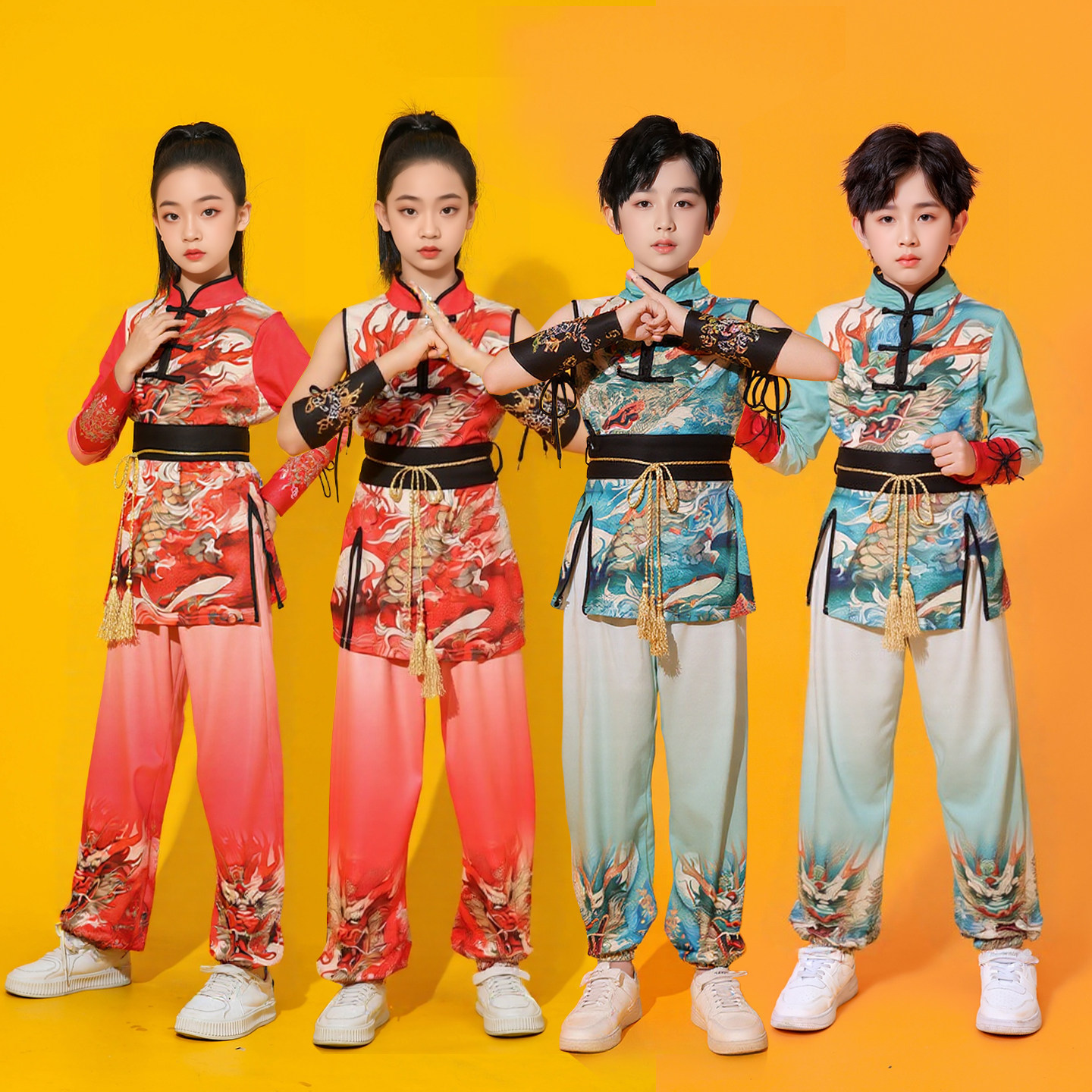 六一儿童国风龙王表演舞蹈服男女打鼓运动会武术服演出汉服国潮