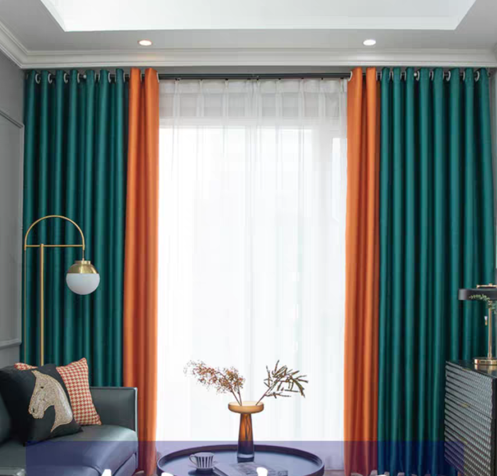 工厂学校遮光卧室窗帘新款客厅现代轻奢防晒遮阳布拼色