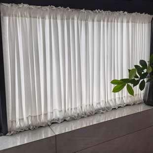 薄纱窗帘半免打孔咖啡帘透光不透人玻璃门遮挡防窥氛围法式绷纱