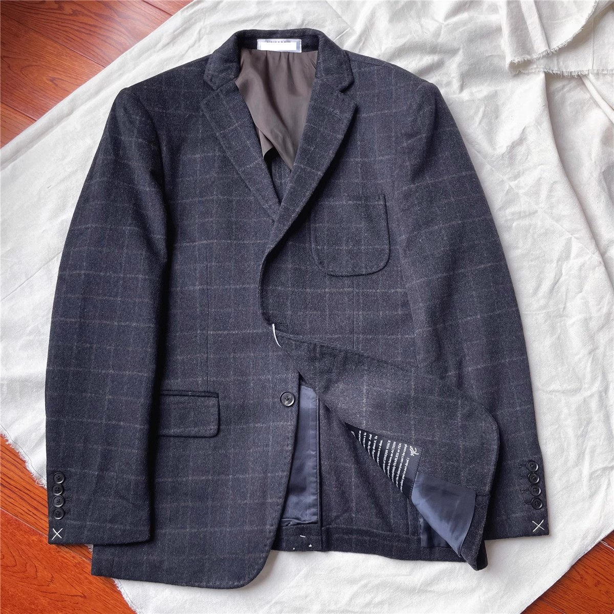 售价1200+ 55羊毛 文艺气质格纹西装男式休闲羊毛呢西服外套秋冬