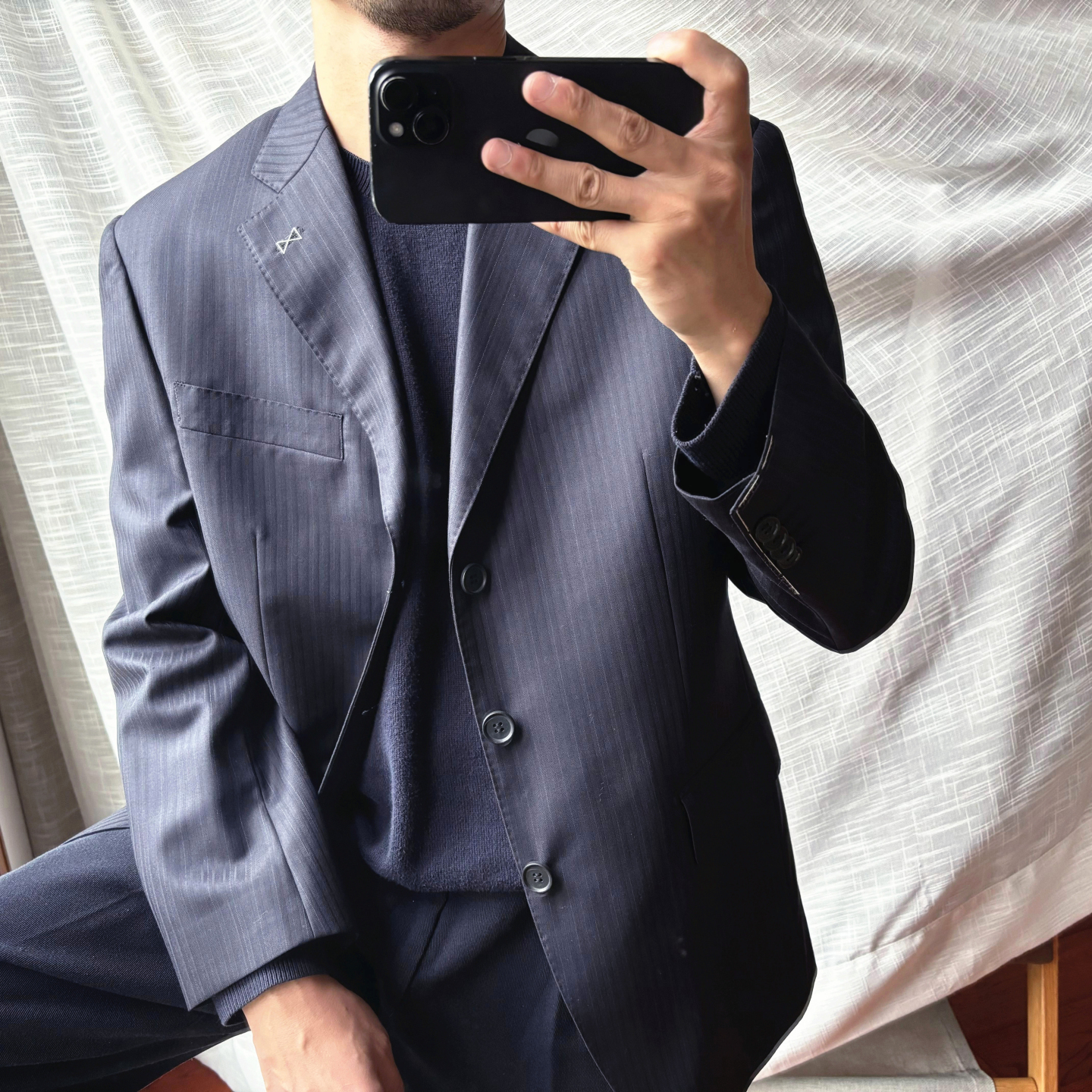 复古系列！100%纯羊毛！男式隐条纹经典春秋百搭休闲西服西装外套