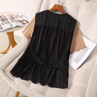 春夏季 外套上衣坎肩 高档雪纺拼接风衣马甲外套宽松遮肉配t恤无袖