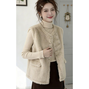 中国风毛马甲女冬仿皮草国风短款皮毛一体马夹上衣冬季毛毛坎肩