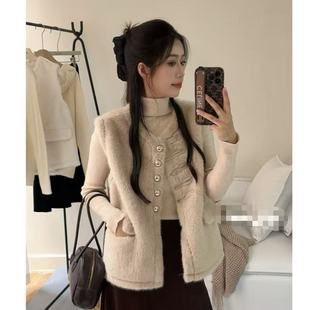 新款韩系叠穿百搭羊羔毛马甲外套女休闲宽松皮毛一体坎肩圆领上衣