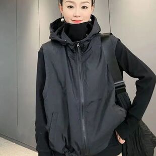 显瘦保暖背心潮 宽松大版 欧货连帽轻薄夹棉马甲女2023年秋冬季 新款