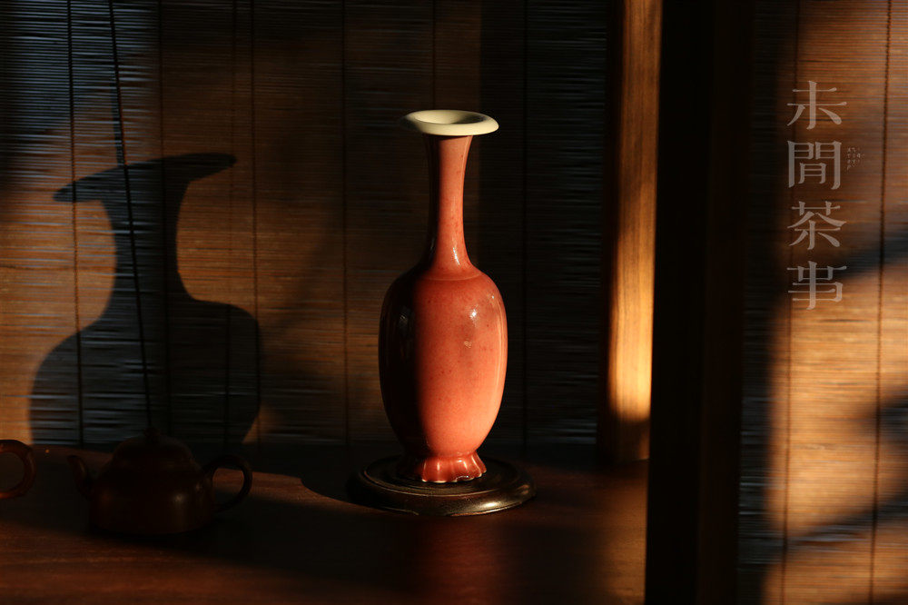 【售出】青塘 豇豆红 莲瓣翻口瓶 茶席清供花瓶  典雅秀美