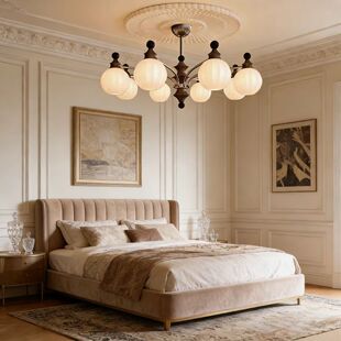 法式中古风客厅吊灯复古胡桃木枝型玻璃灯罩高级感主灯