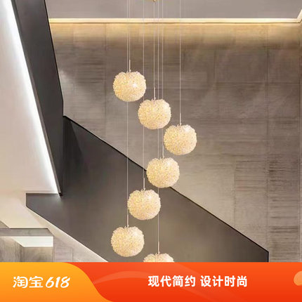 复式楼梯吊灯现代简约别墅挑空楼梯灯水晶球旋转楼梯灯2026年新款