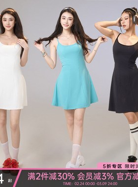 一乐 gal power网球甜心后背镂空连衣裙女带胸垫收腰裙子运动短裙