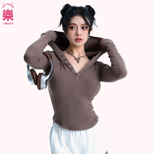 一乐女子力半开领连帽长袖