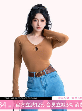 一乐 gal power水滴窗国风新中式长袖一体式带胸垫慕斯羊绒感上衣