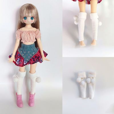冬季白色翻遍针织毛球袜套1/6bjd特体azone心怡ob丽佳娃娃配饰