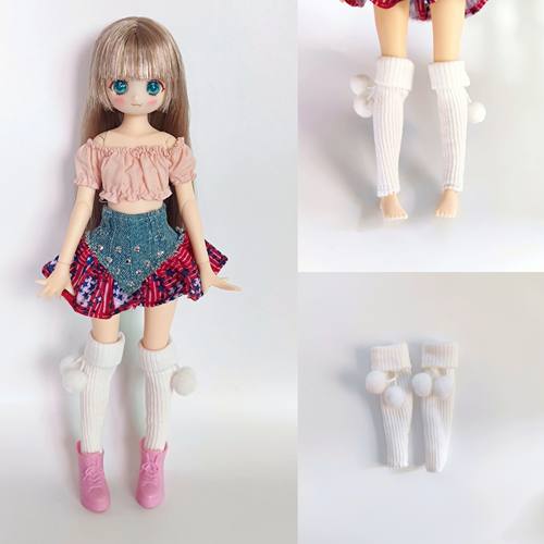 冬季白色翻遍针织毛球袜套1/6bjd特体azone心怡ob丽佳娃娃配饰