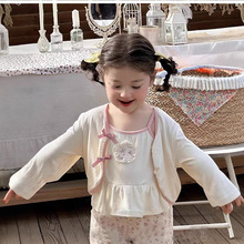 2025女童春夏套装新款洋气女宝宝韩版吊带+棉针织开衫外套两件套
