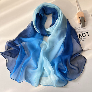渐变色丝巾纱巾女蓝色形体柔软走秀护颈乔琪薄款舞蹈春秋防晒披肩