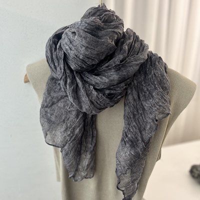 围巾秋冬棉麻手感扎染黄色丝巾