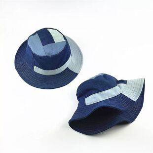 工厂剩余牛仔拼布复古日系原创设计2019新品渔夫帽男女潮森系盆帽