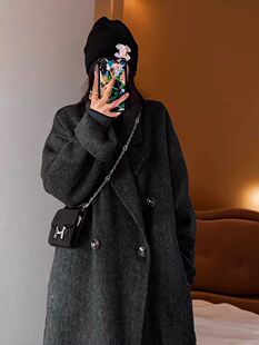 2024秋冬慵懒高级感双面呢小个子灰色羊绒大衣高端双排扣毛呢外套