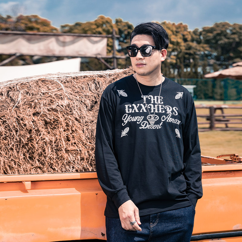 大码男装潮牌 秋装长袖体恤宽松欧美风印花加肥加大圆领T恤衫