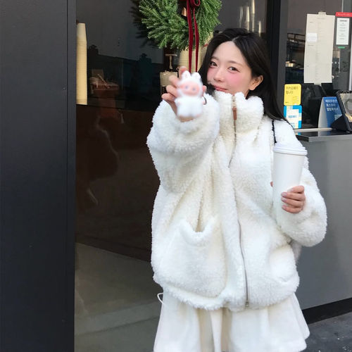 欧洲ins同款白色羊羔绒外