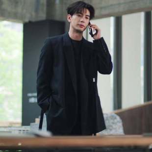 原版轧戏陈星旭肖稚宇同款西装外套春秋翻领黑色西服上衣男衣服潮