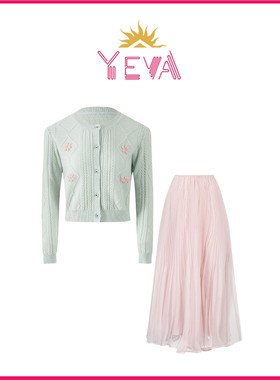 欧洲YEVA【落栀】氛围感清新花卉温柔风针织衫褶皱灵动俏皮半身裙