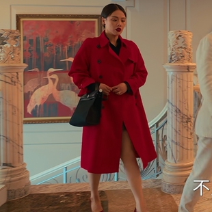 原版人之初马思纯吴飞飞同款毛呢外套翻领中长款呢子大衣女衣服