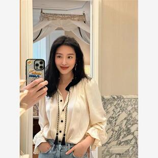欧洲杨采钰同款法式穿搭泡泡袖衬衫女高级感覆古宫廷风娃娃领系带
