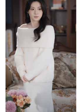 原版短剧攀高枝刘夕语温时宜同款一字肩毛衣针织衫半身裙女衣服潮