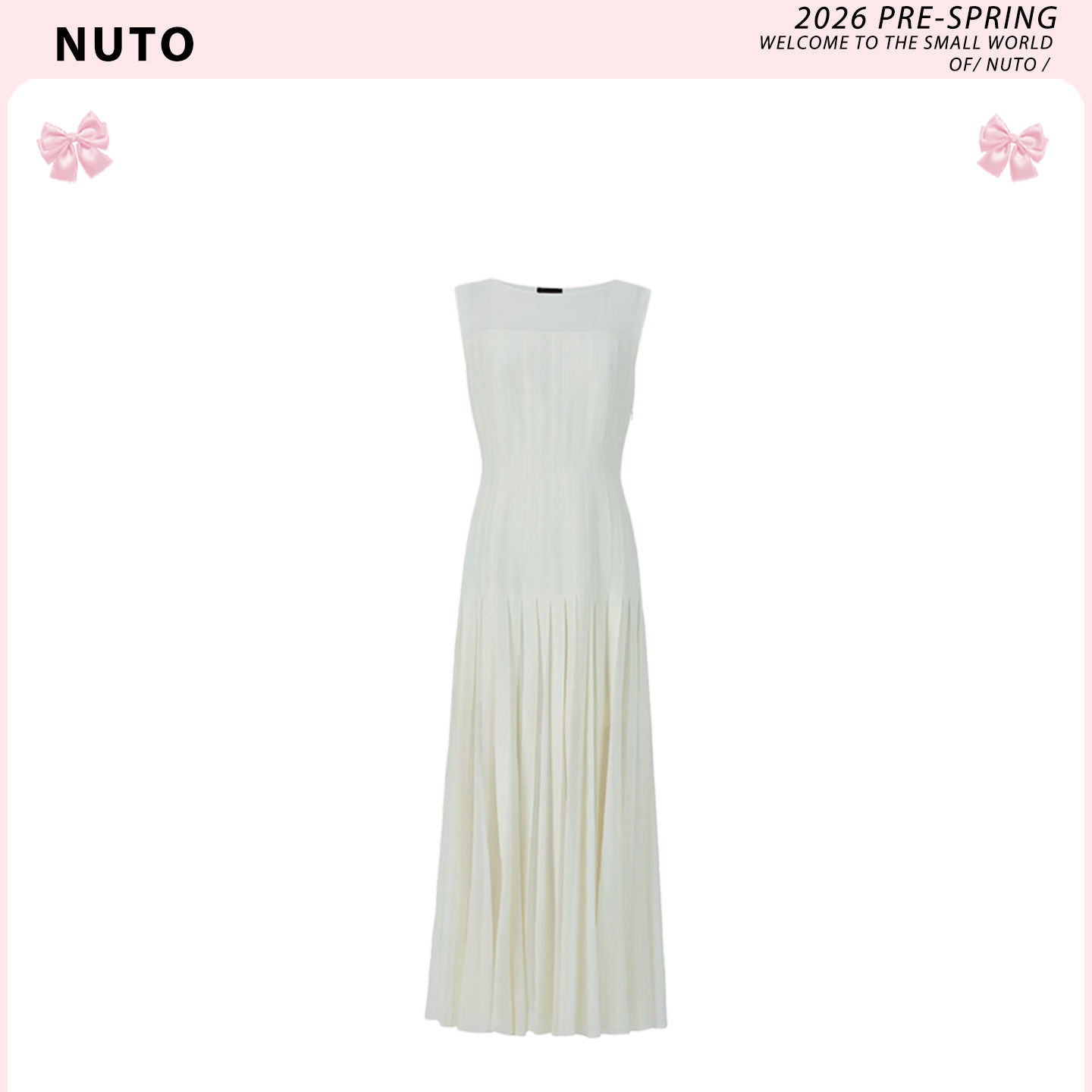 欧洲 高级感薄纱拼接缝线压褶无袖连衣裙白月光气质优雅大摆长裙