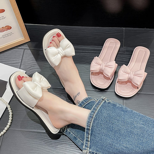 少女心蝴蝶结平底拖鞋女外穿