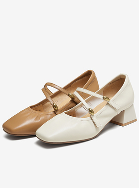 百思图2025夏季商场新款羊皮白色玛丽珍鞋法式浅口女单鞋C5911CQ5