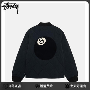 海外购stussy斯图西黑八贴花绗缝格拉链夹克男女情侣外套棉服潮服