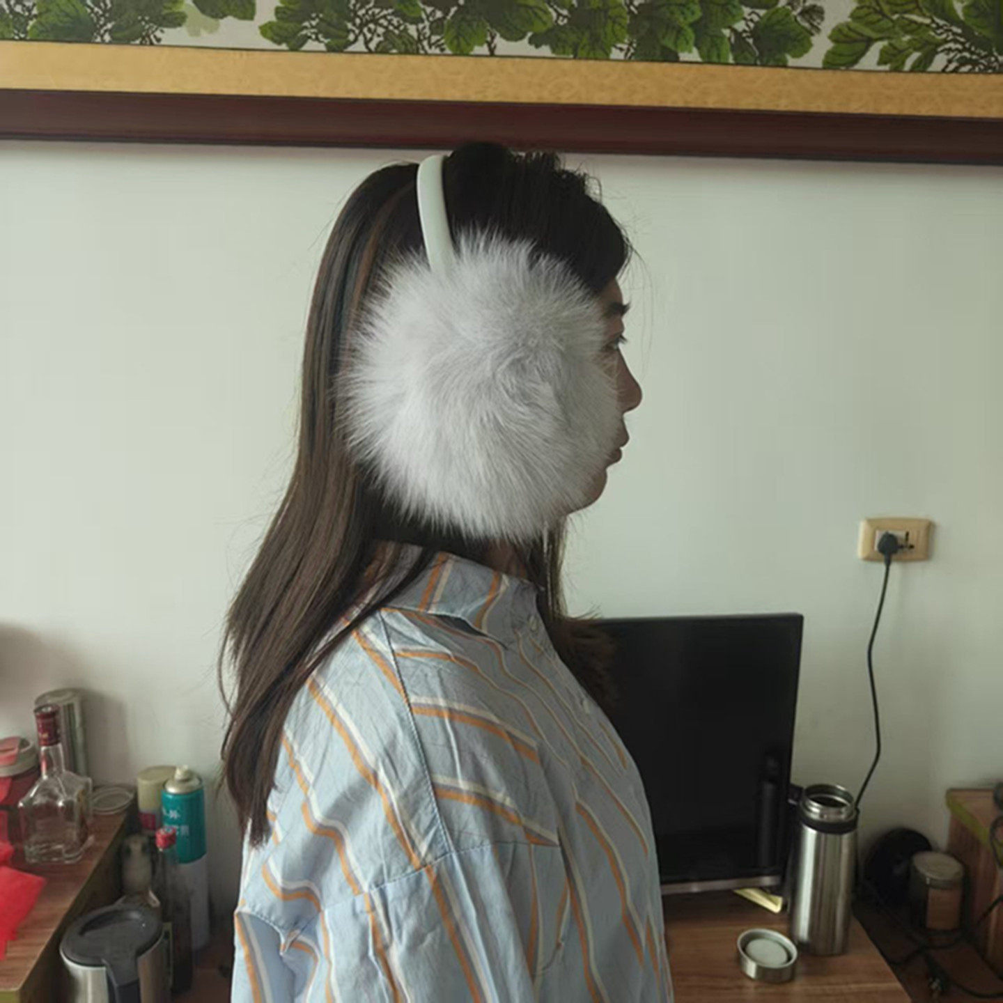 整张超大狐狸毛护耳保暖耳罩真毛纯色毛毛耳套冬季男女可爱耳捂暖