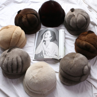 水貂皮帽子女士秋冬季加厚保暖整貂毛真皮草护耳帽皮毛毛貂帽整张